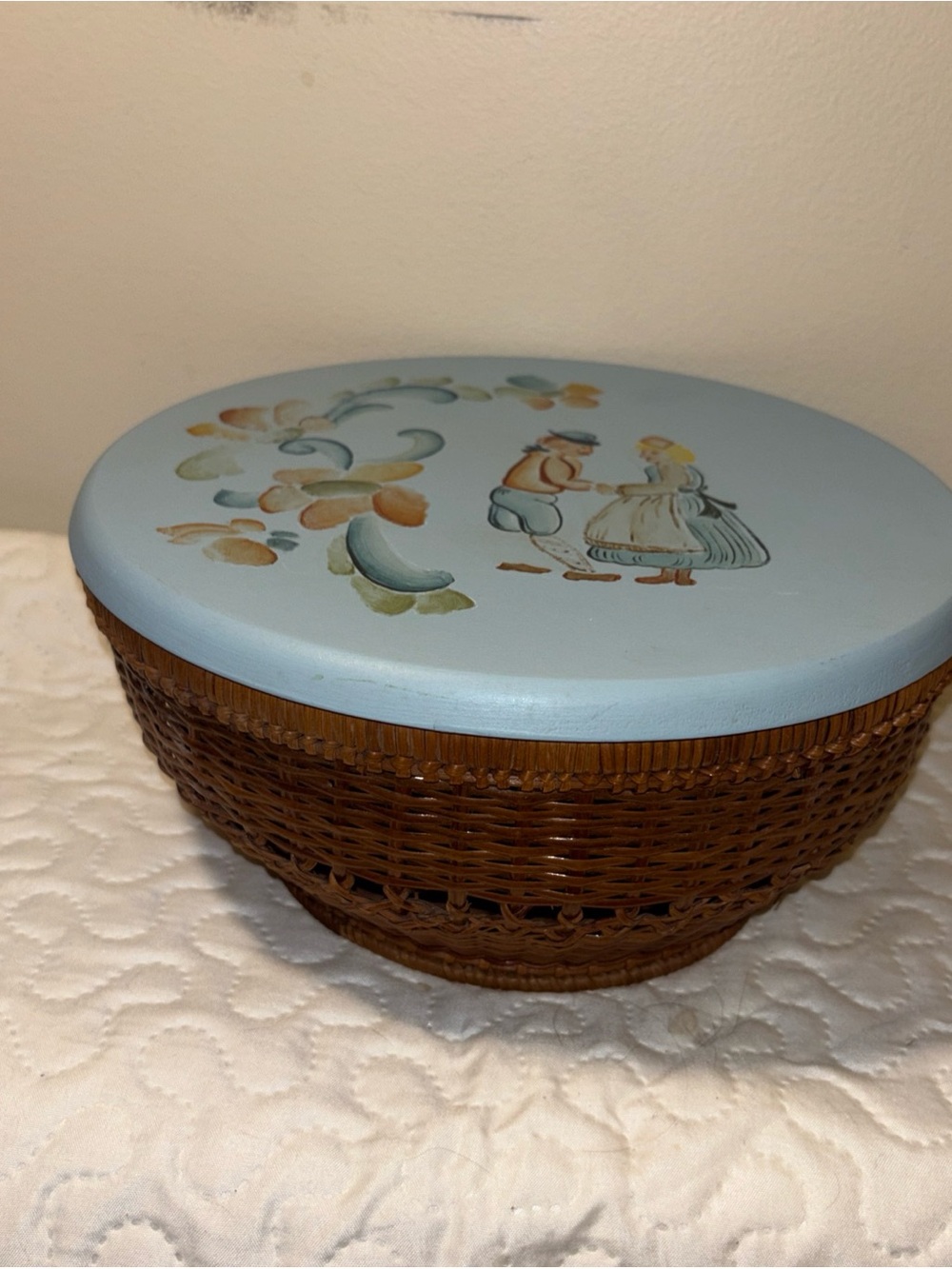 Hand-Painted Blue Woven Decorative Storage Basket